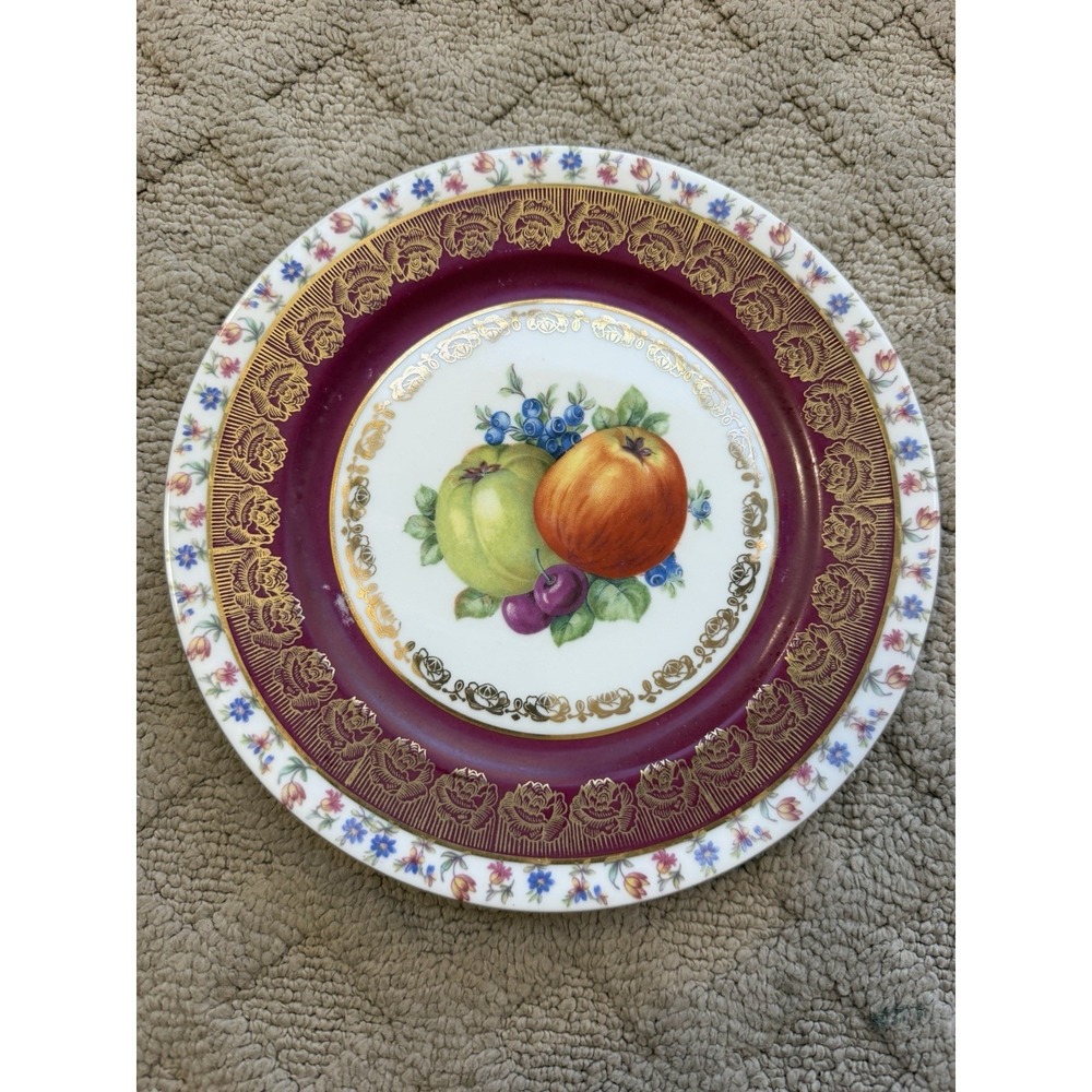 Porcelain Plate Decorated Fruits, Flowers Bavaria 7 3/4" Colorful